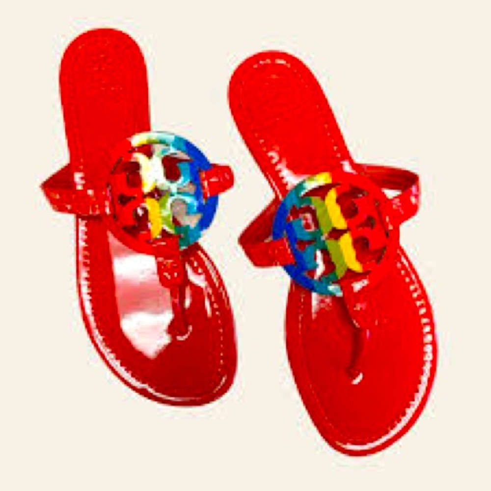 NIB Tory Burch Miller Sandal in rainbow. Perfect for pride month!